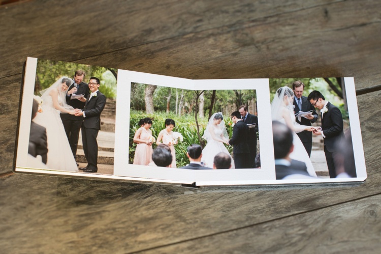 The nextONE by Finao allows for stunning panoramas across the entire spread. The center print here is mounted traditionally behind the mat board, where the outer images are mounted flush to the edges. Wedding images by www.daveandcharlotte.com